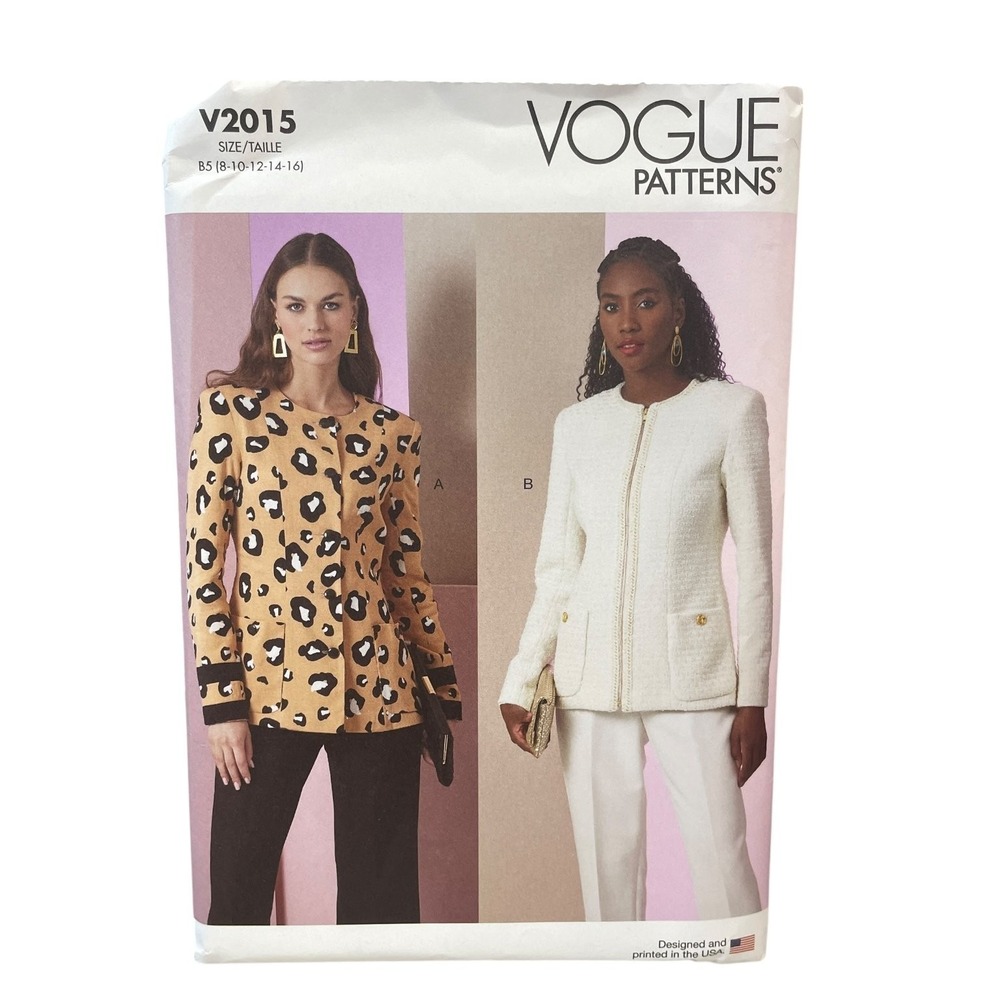 Vogue Patterns V2015 Jacket Sewing Pattern Misses 8-16 Collarless Lined Uncut